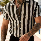 Celvoir | Chemise Rayée Noire Et Blanche À Manches Courtes Pour Hommes