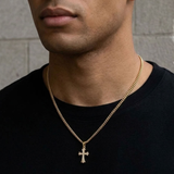 Collier Cubain Glacé À Croix Dorée