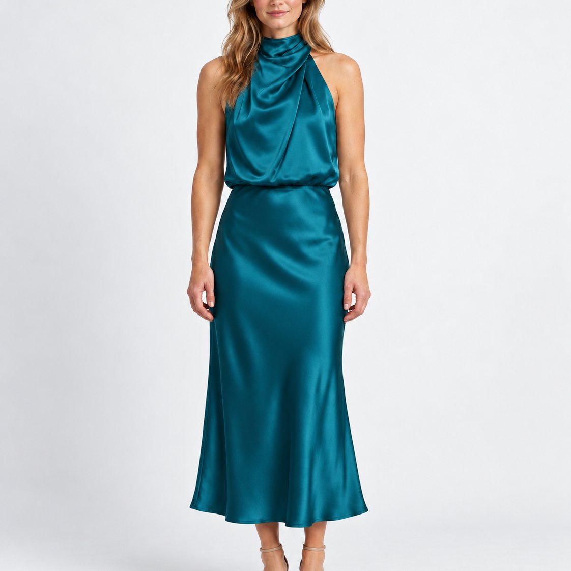 Robe Midi Élégante Drapée Pour Femmes
