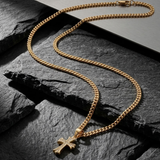 Collier Cubain Glacé À Croix Dorée