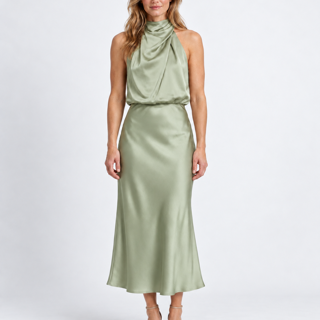 Robe Midi Élégante Drapée Pour Femmes