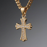 Collier Cubain Glacé À Croix Dorée
