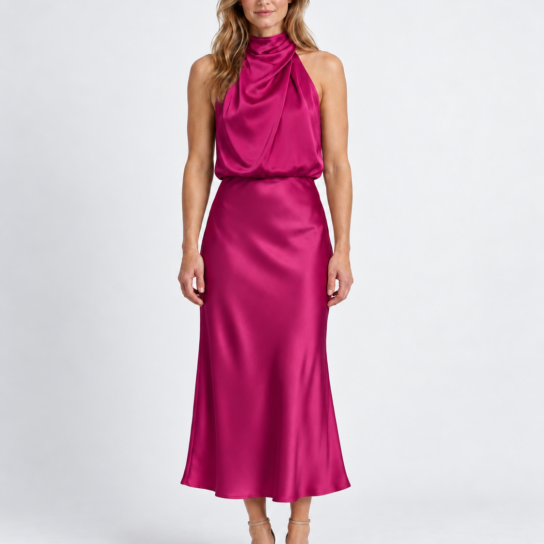 Robe Midi Élégante Drapée Pour Femmes