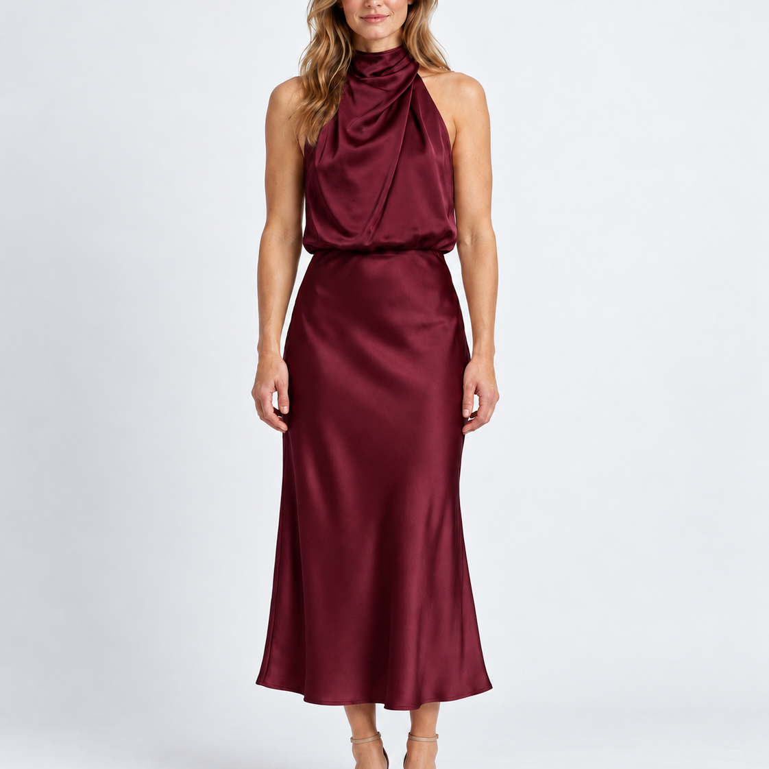 Robe Midi Élégante Drapée Pour Femmes