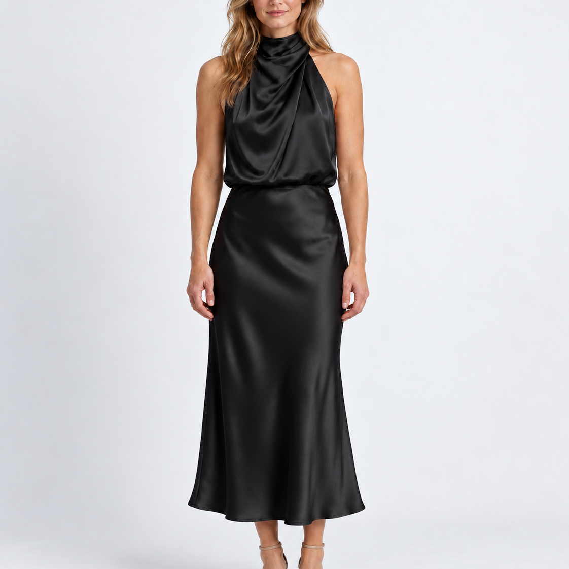 Robe Midi Élégante Drapée Pour Femmes