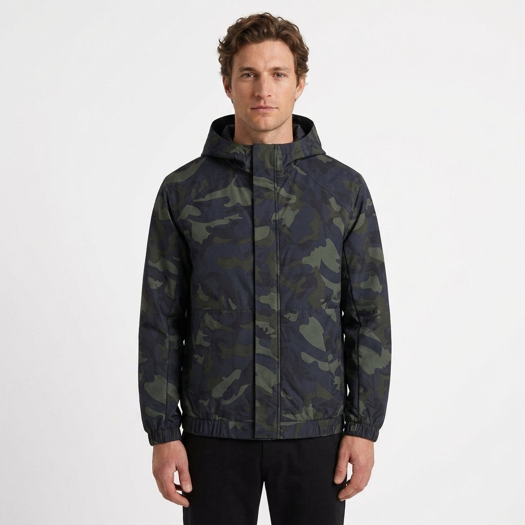 Veste À Capuche Imperméable Et Motif Camouflage