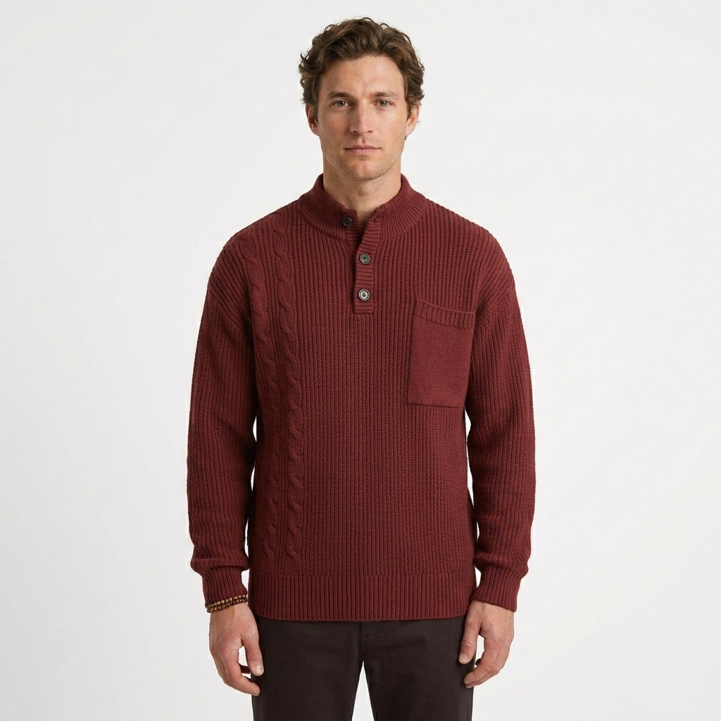 Pull Texturé À Col Montant Boutonné