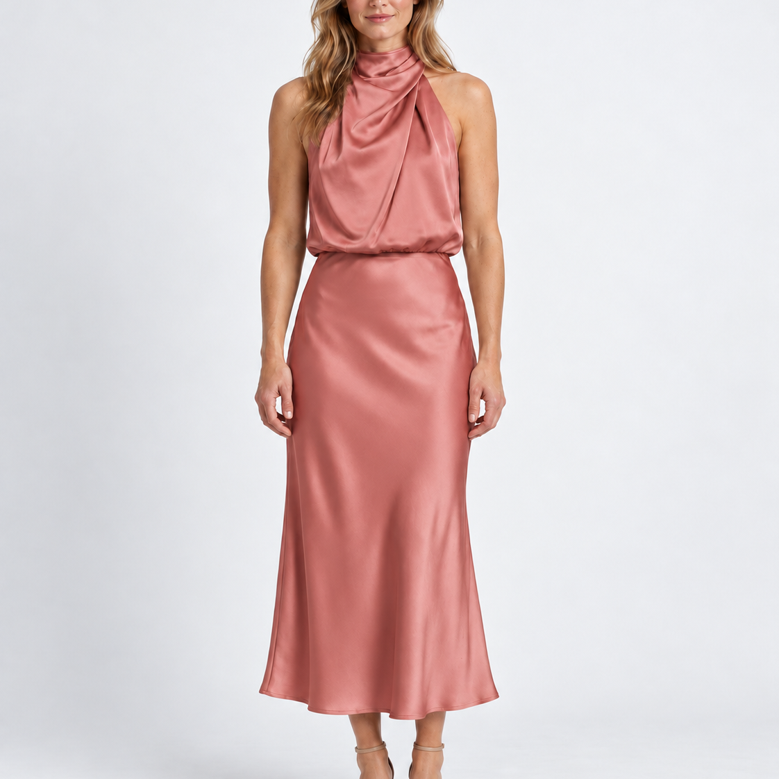 Robe Midi Élégante Drapée Pour Femmes