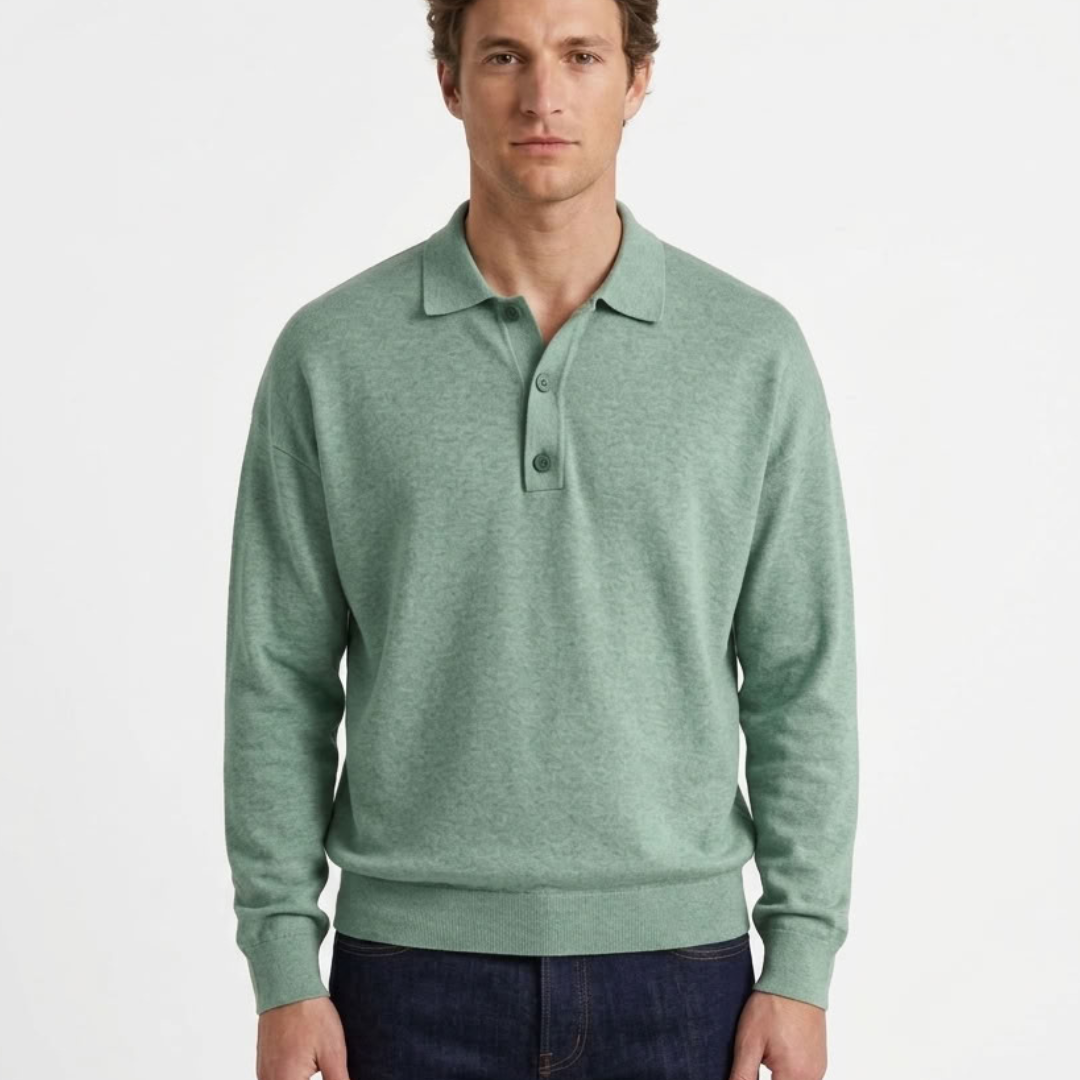 Polo Boutonné À Manches Longues Pour Homme