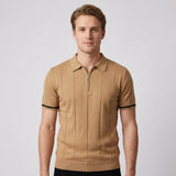 Celvoir | Polo À Col Zippé Avec Texture Verticale Pour Hommes