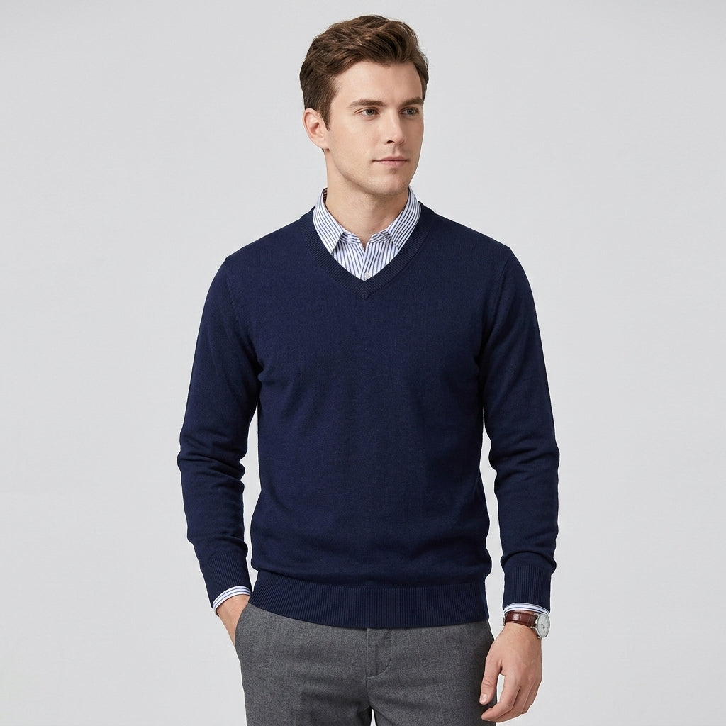CELVOIR | PULL HOMME COL V MAILLE FINE
