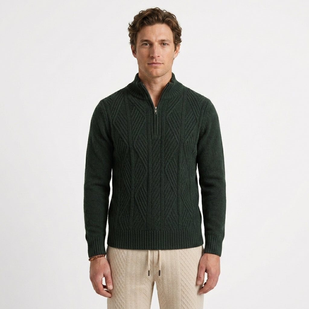 Pull Texturé À Demi-Zip Et Col Montant