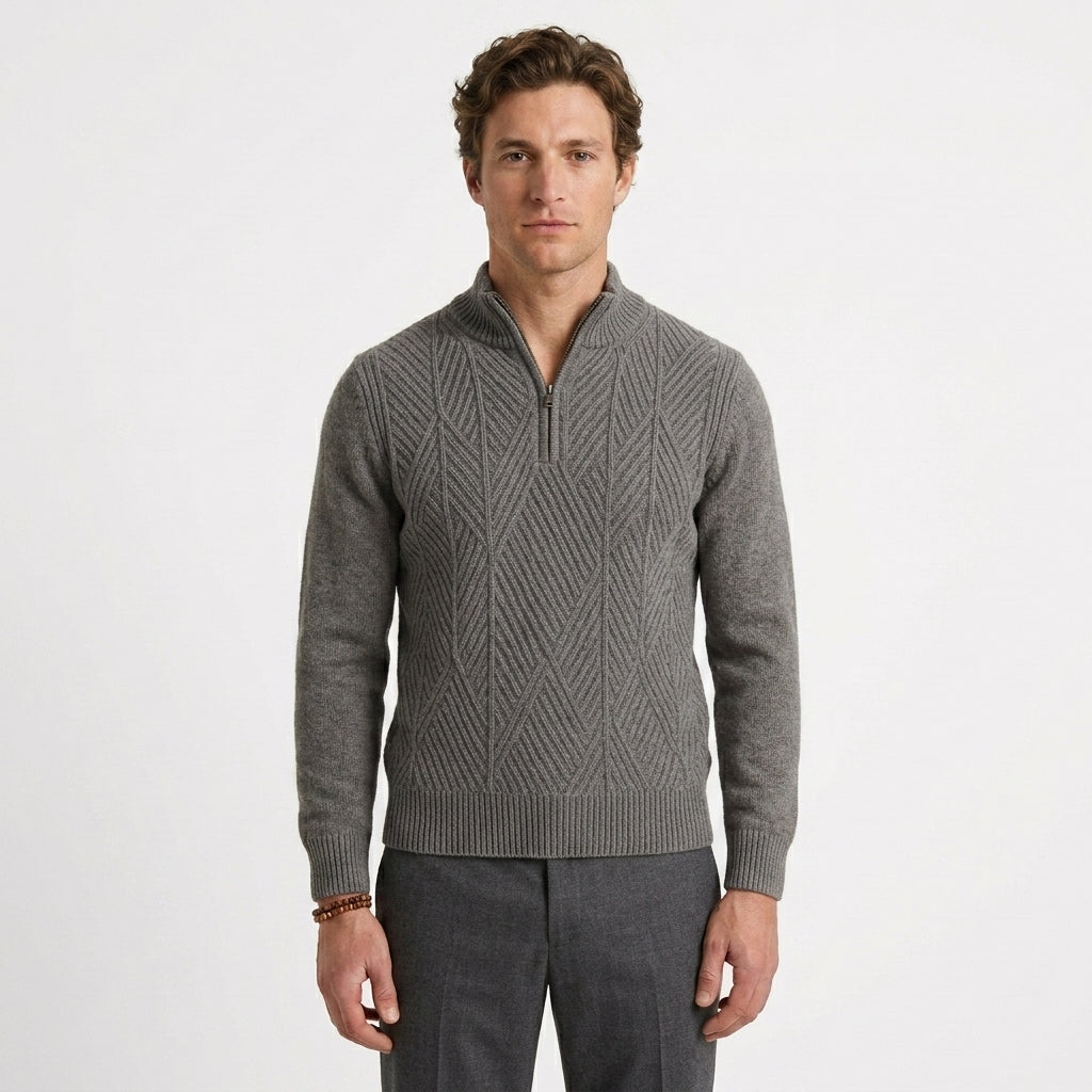 Pull Texturé À Demi-Zip Et Col Montant