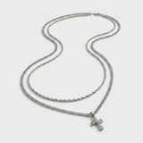 Collier Double Rang À Crucifix 15 Mm