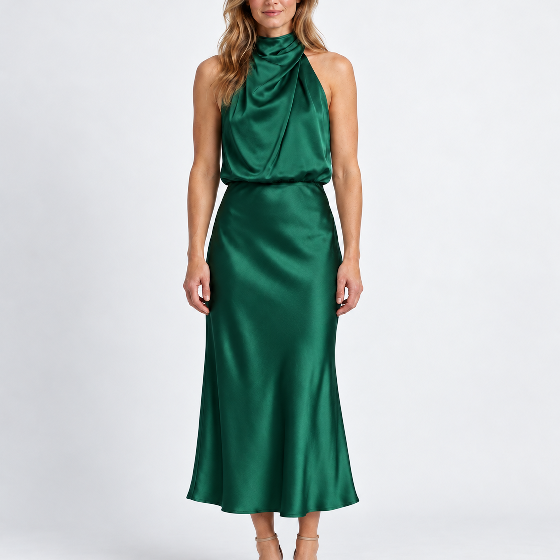 Robe Midi Élégante Drapée Pour Femmes