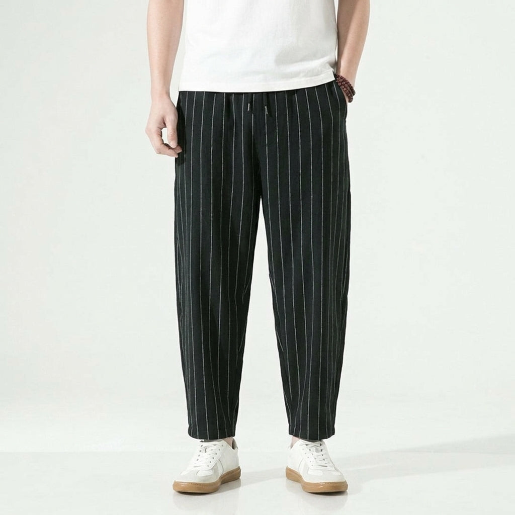 Pantalon Rayé À Coupe Décontractée