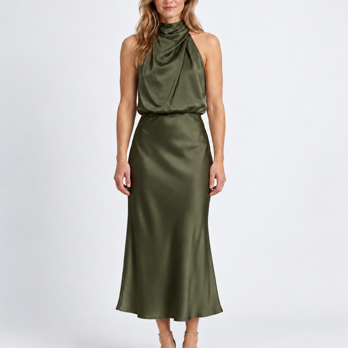 Robe Midi Élégante Drapée Pour Femmes