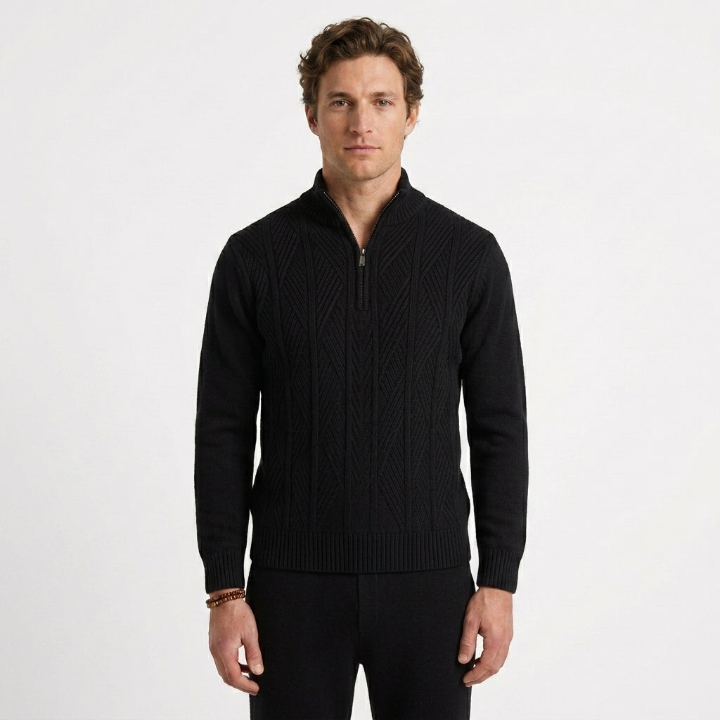 Pull Texturé À Demi-Zip Et Col Montant
