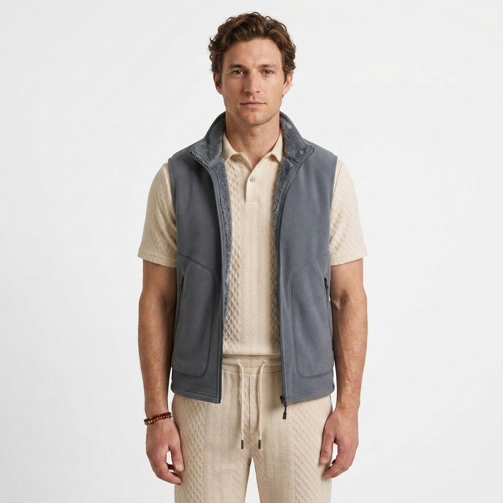 Gilet Zippé Doublé Effet Fourrure