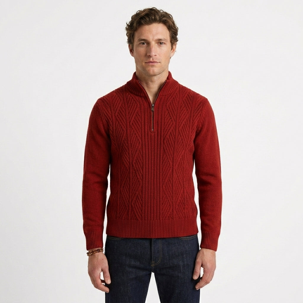 Pull Texturé À Demi-Zip Et Col Montant
