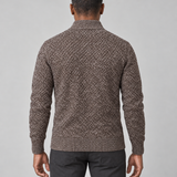 Vue de dos d’un pull homme café chiné à col montant, avec poignets et ourlet côtelés