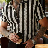 Celvoir | Chemise Rayée Noire Et Blanche À Manches Courtes Pour Hommes