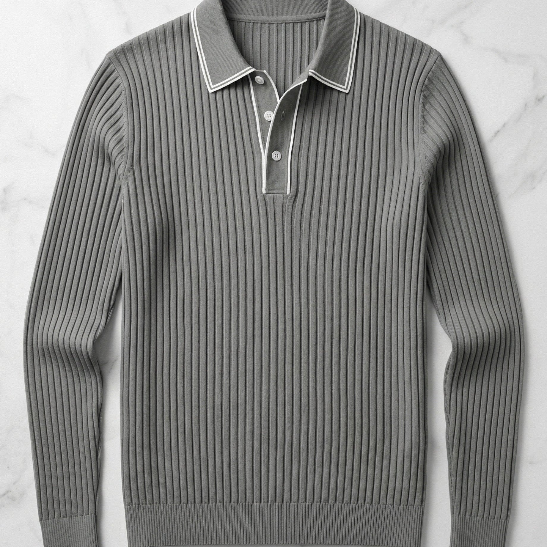Polo Tricoté Côtelé Avec Col Classique Pour Hommes