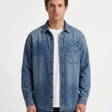Chemise Délavée Vintage Boutonnée Pour Homme