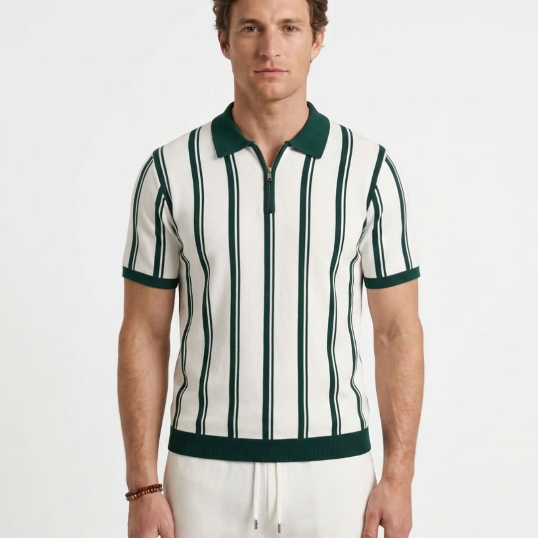 Polo Rayé À Demi-Zip