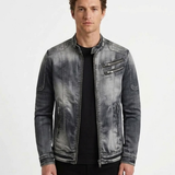 Veste En Denim Ajustée Effet Usé Pour Homme