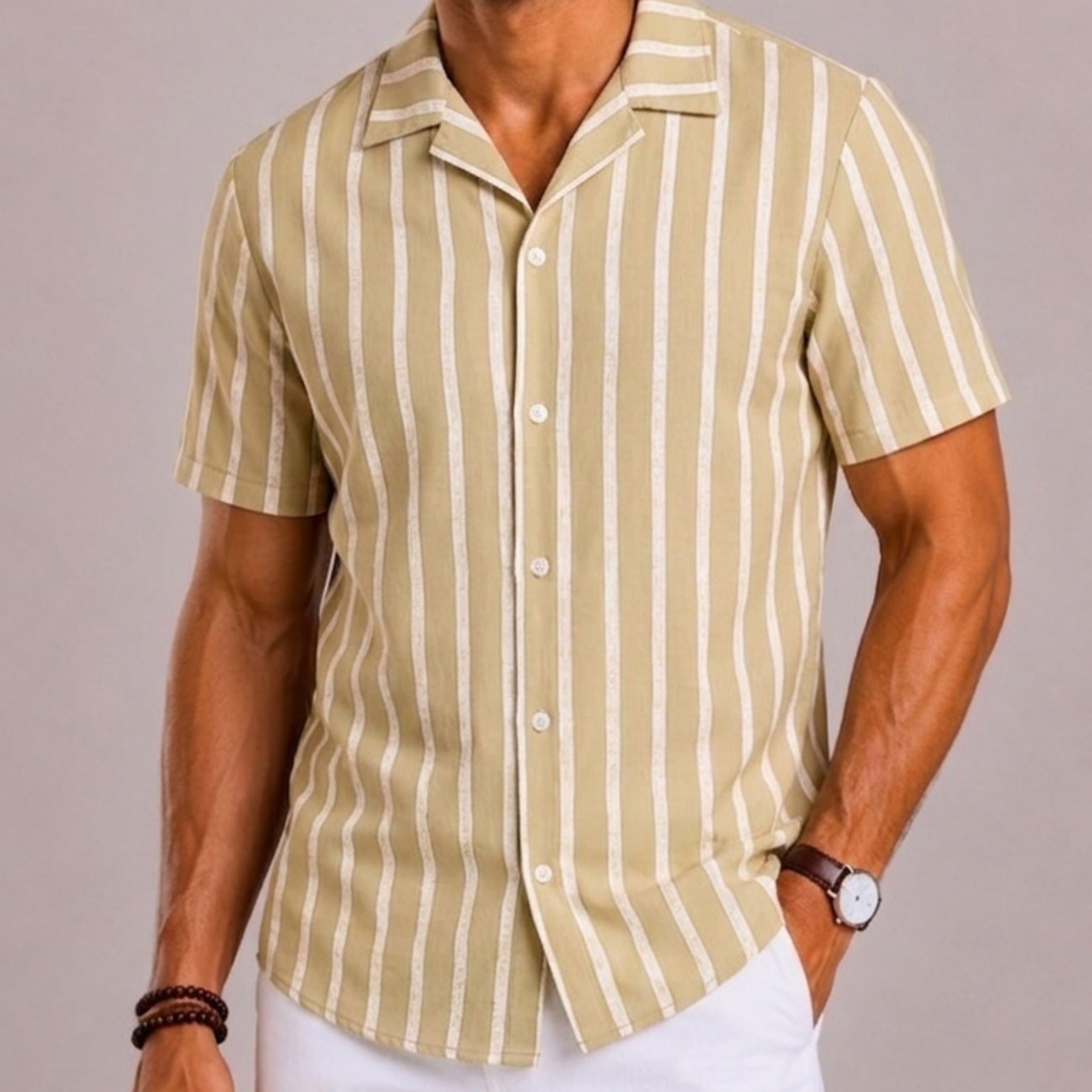 Celvoir | Chemise Rayée Avec Manches Courtes Pour Hommes
