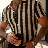 Celvoir | Chemise Rayée Noire Et Blanche À Manches Courtes Pour Hommes