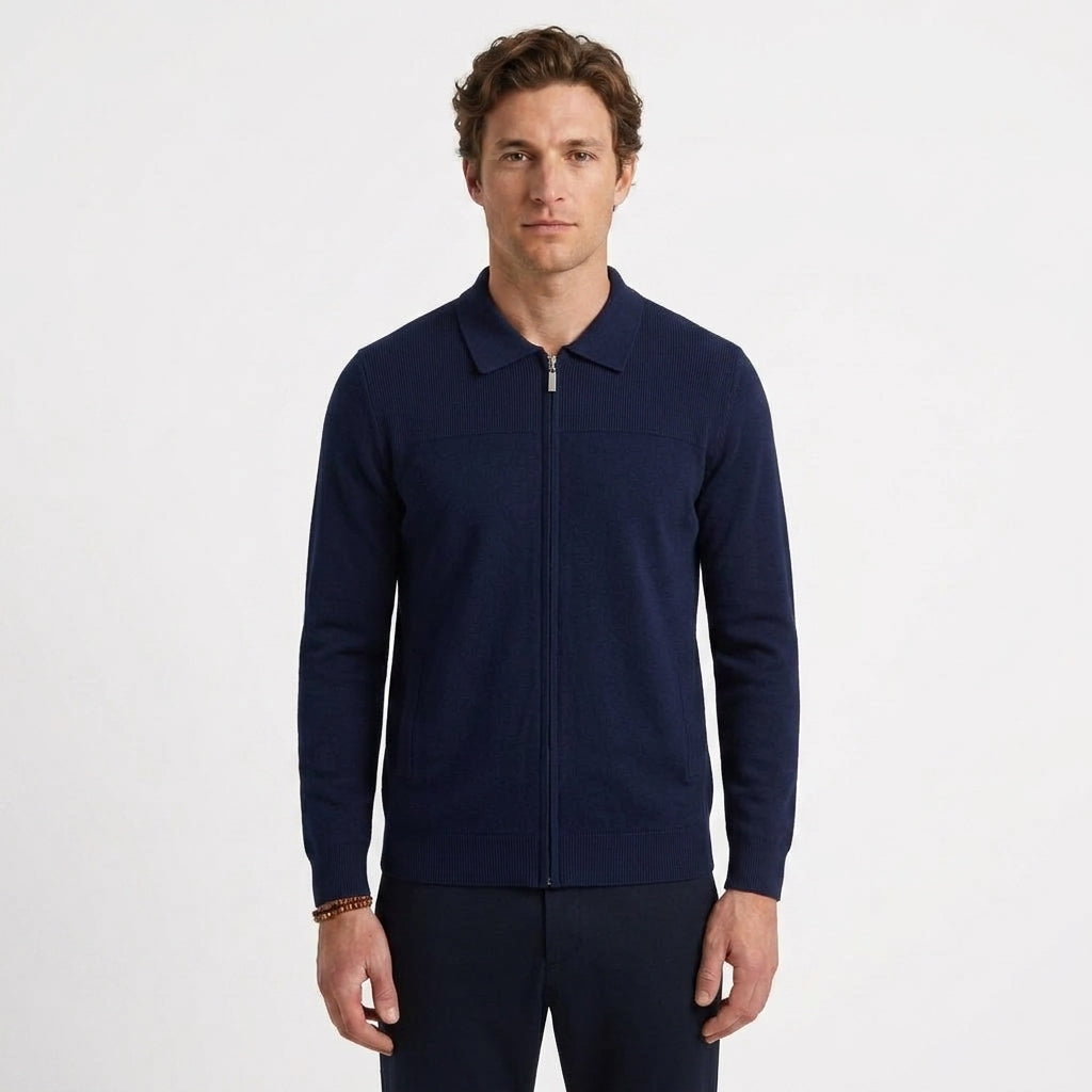 Cardigan Polo Zippé Côtelé Pour Homme