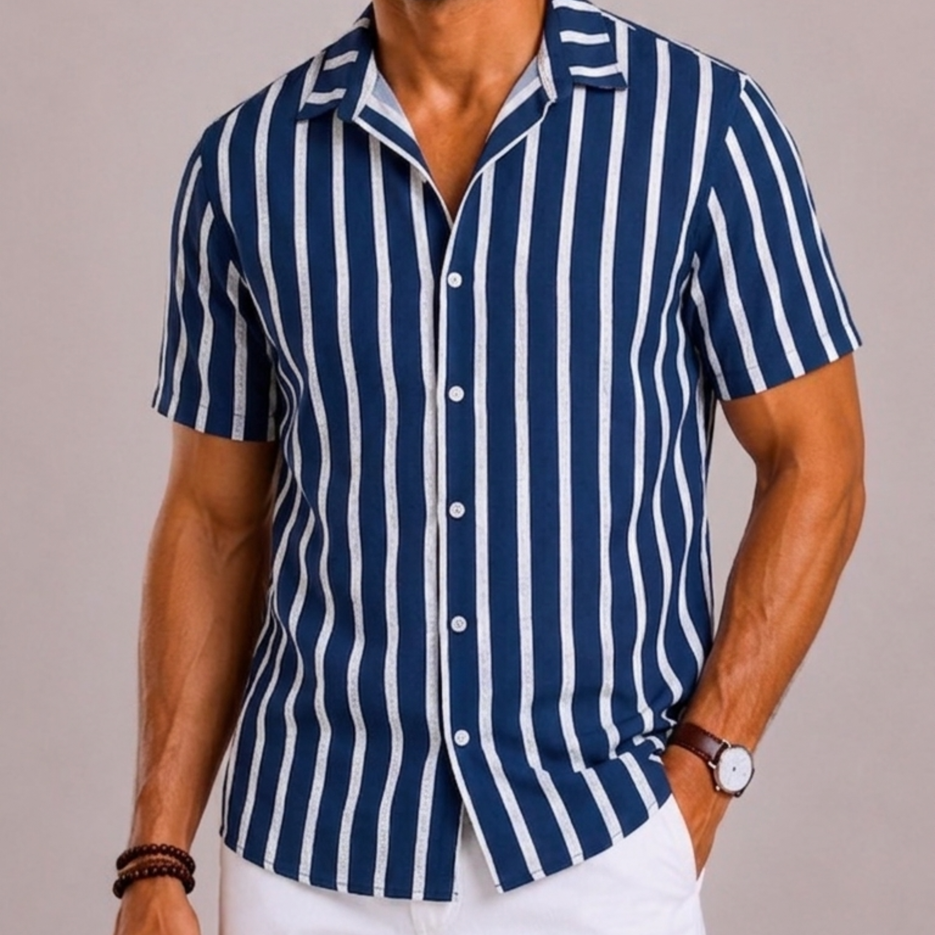 Celvoir | Chemise Rayée Avec Manches Courtes Pour Hommes