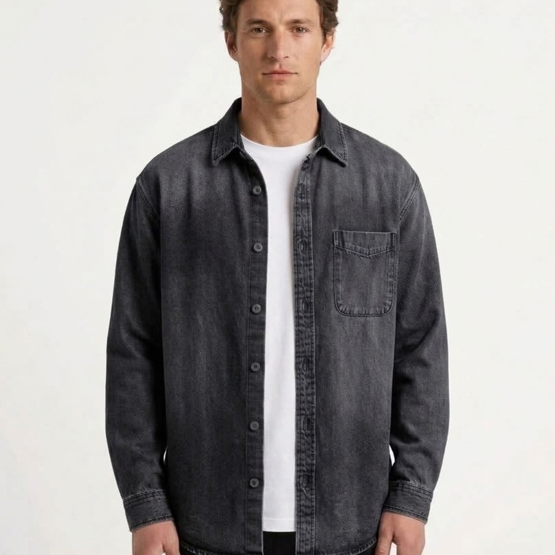 Chemise Délavée Vintage Boutonnée Pour Homme