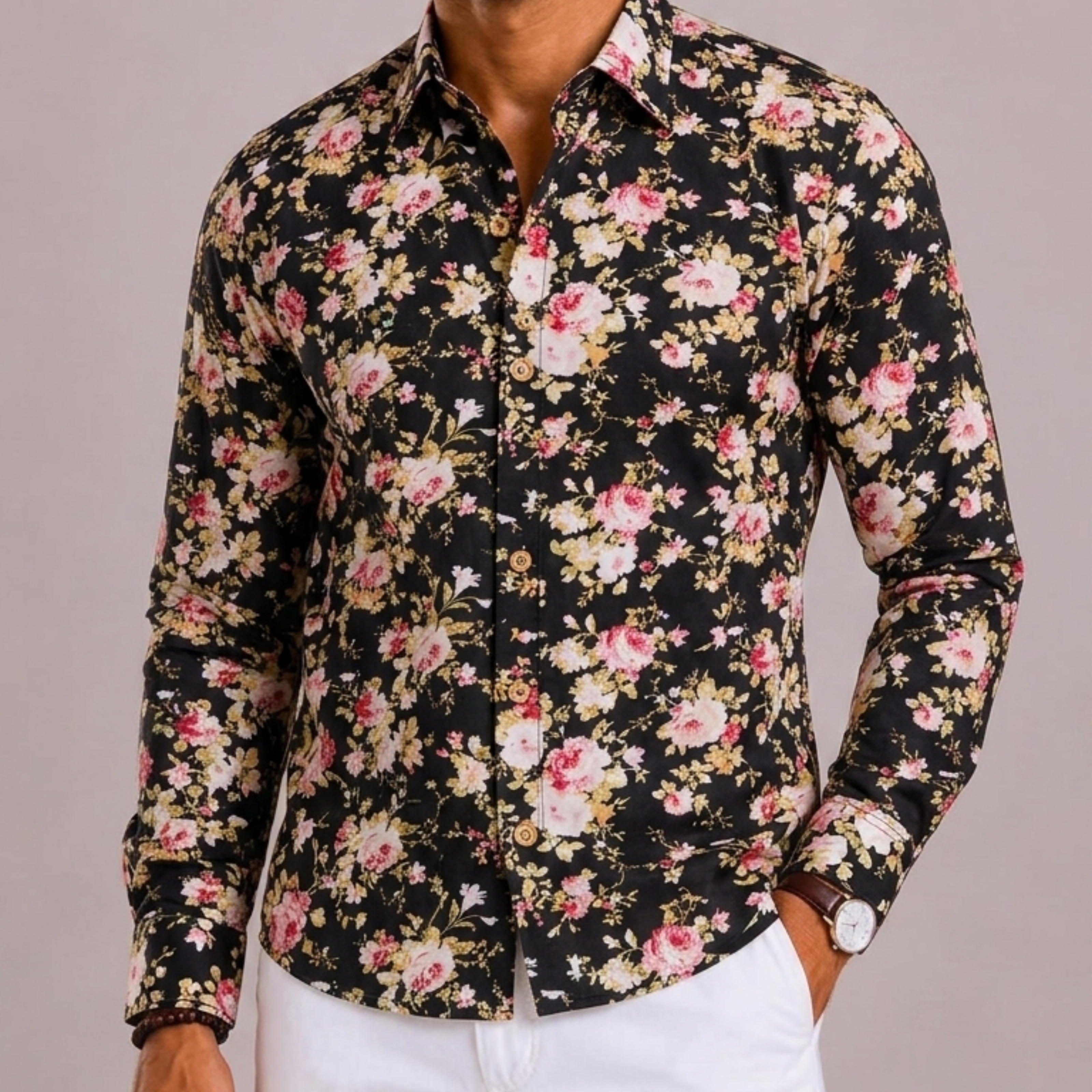 Celvoir | Chemise Fleurie Avec Manches Longues Pour Hommes