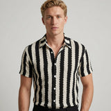 Celvoir | Chemise Rayée Noire Et Blanche À Manches Courtes Pour Hommes