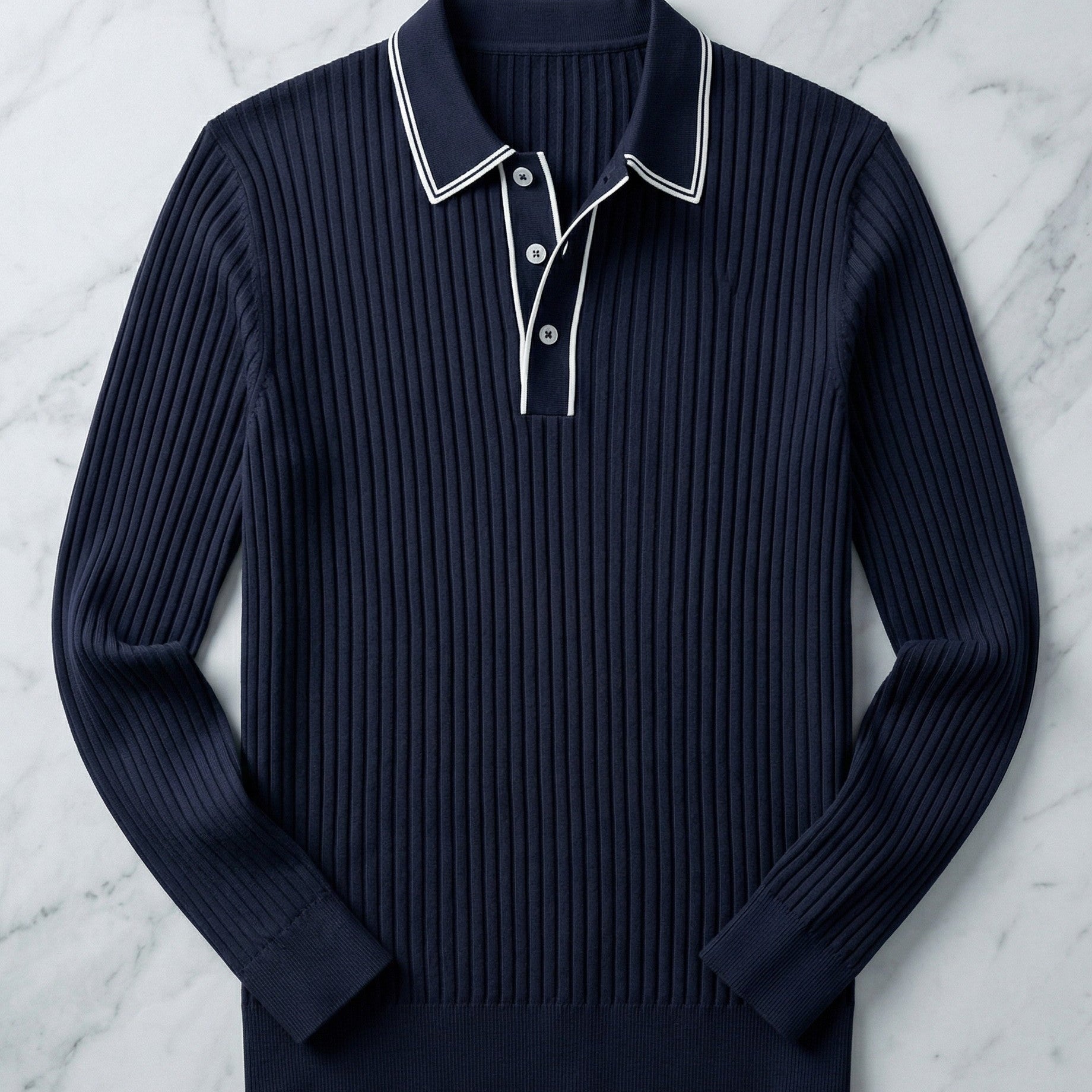 Polo Tricoté Côtelé Avec Col Classique Pour Hommes