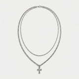 Collier Double Rang À Crucifix 15 Mm