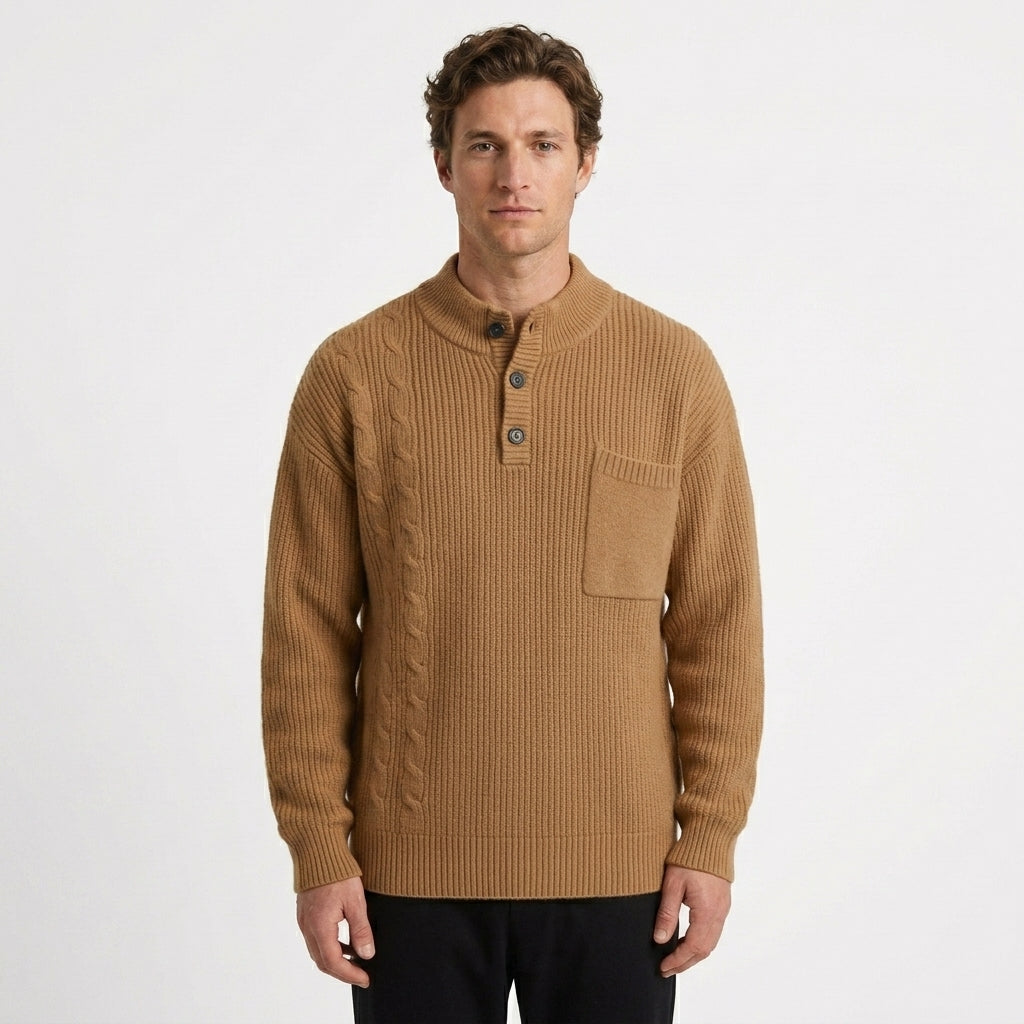 Pull Texturé À Col Montant Boutonné