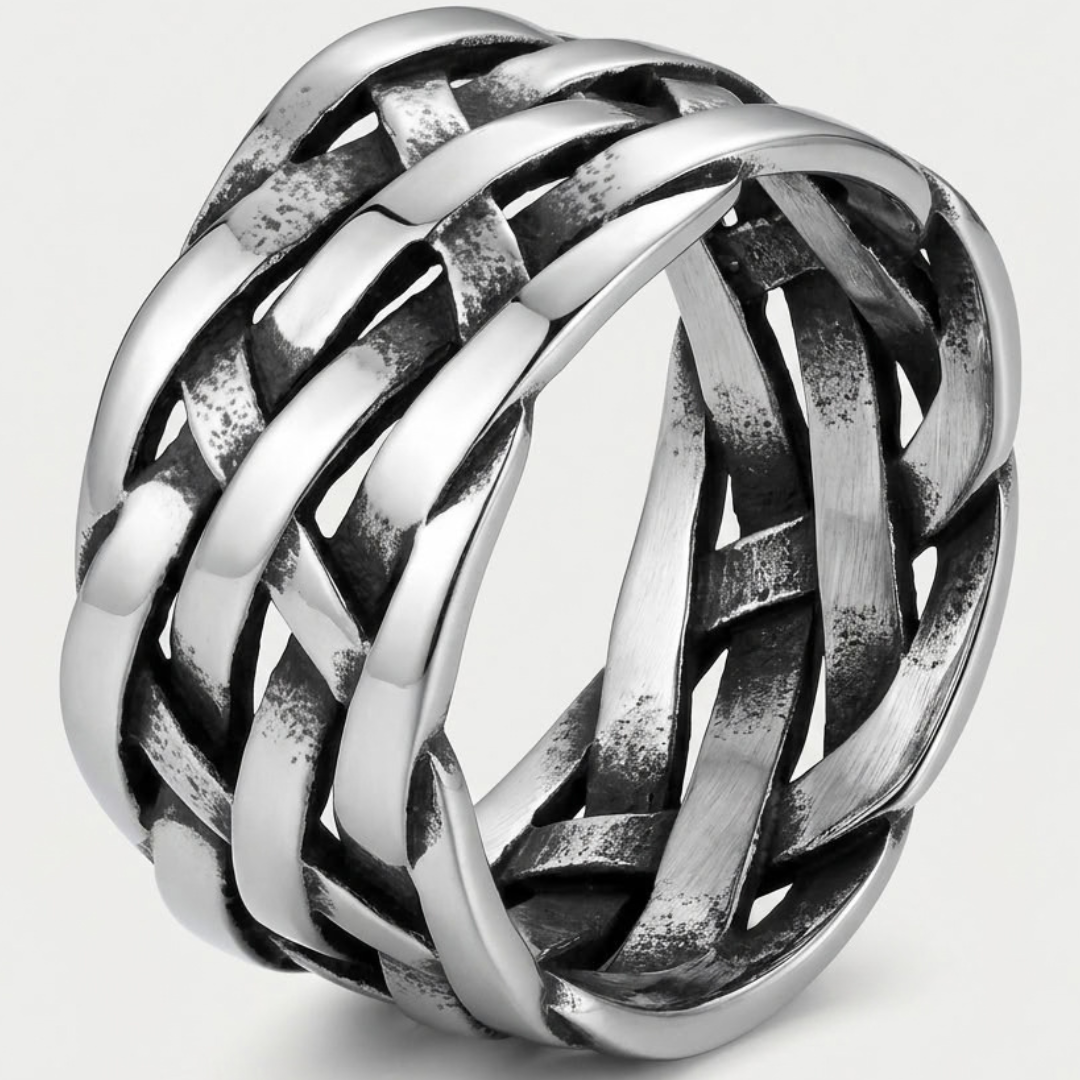 Bague Vintage À Symboles Vikings Tressés