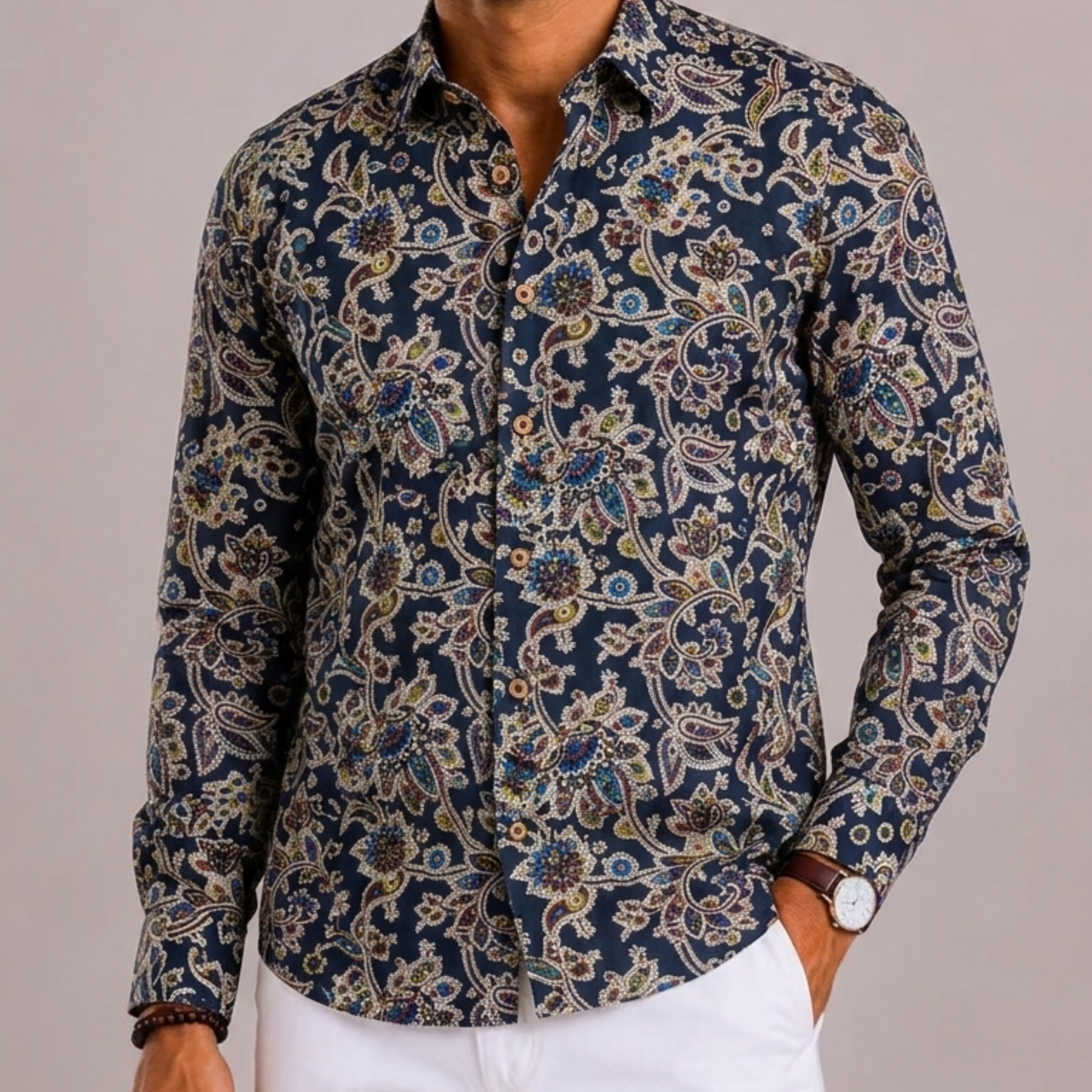 Celvoir | Chemise Fleurie Avec Manches Longues Pour Hommes