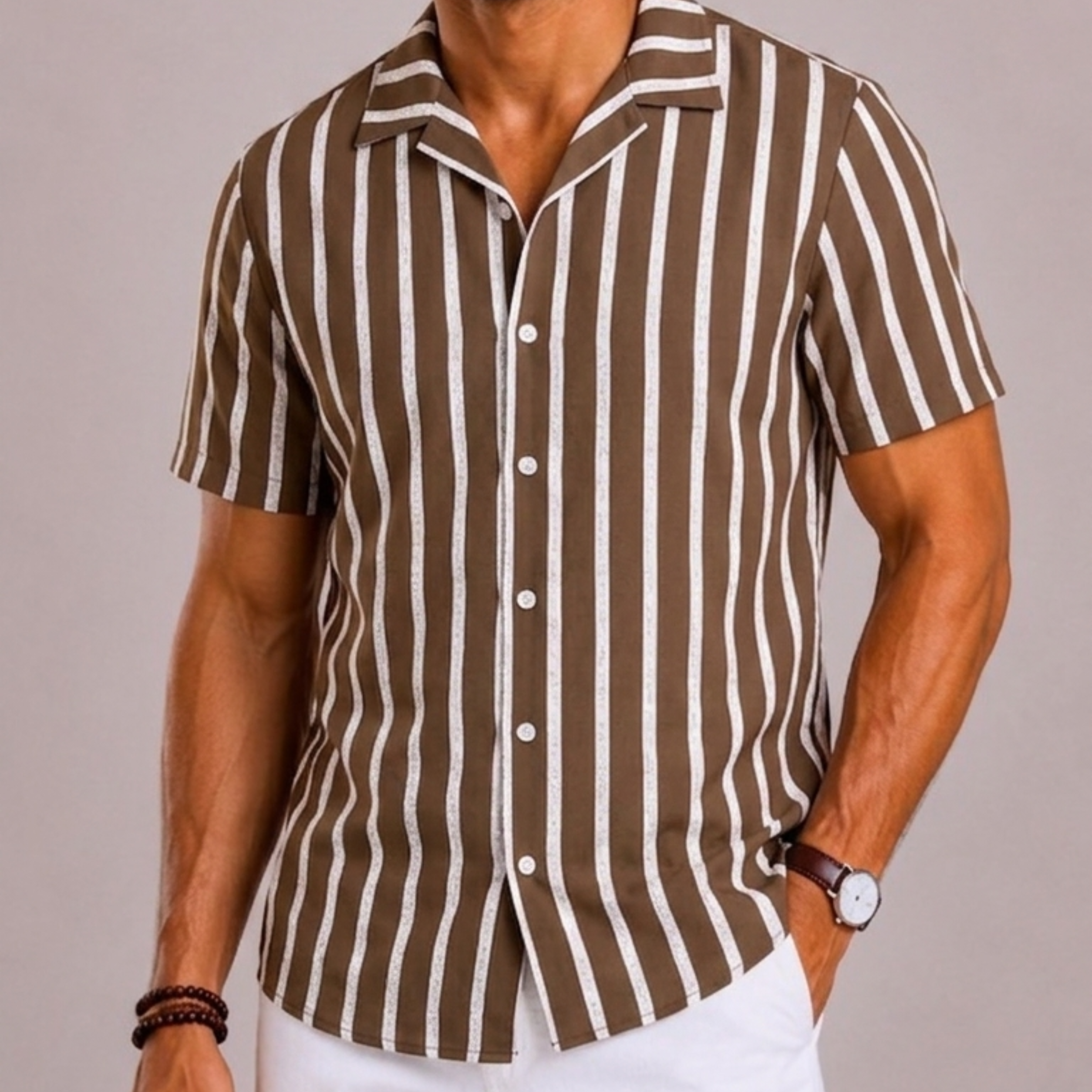 Celvoir | Chemise Rayée Avec Manches Courtes Pour Hommes