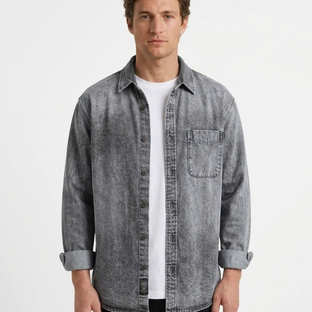 Chemise Délavée Vintage Boutonnée Pour Homme