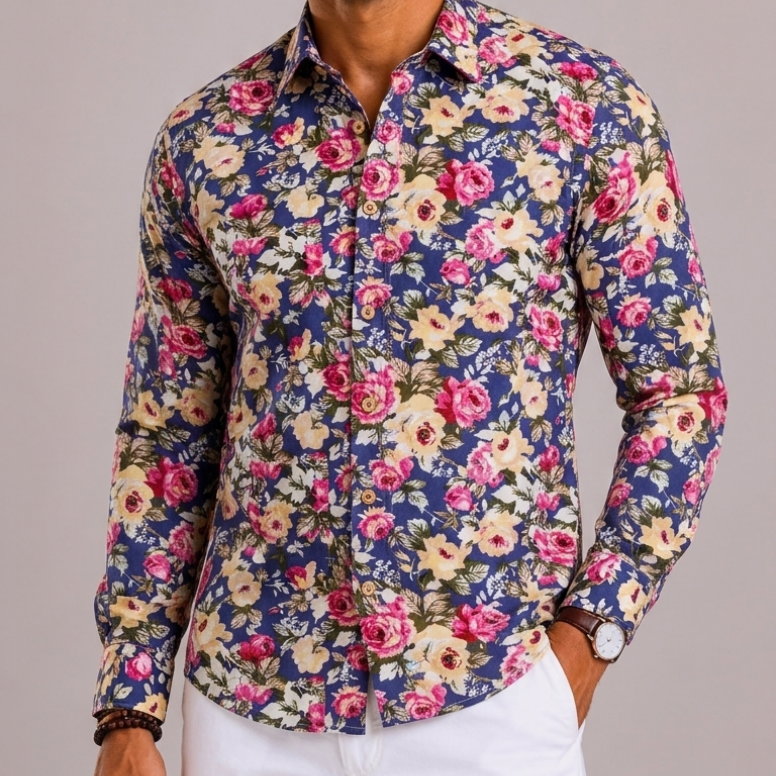 Celvoir | Chemise Fleurie Avec Manches Longues Pour Hommes