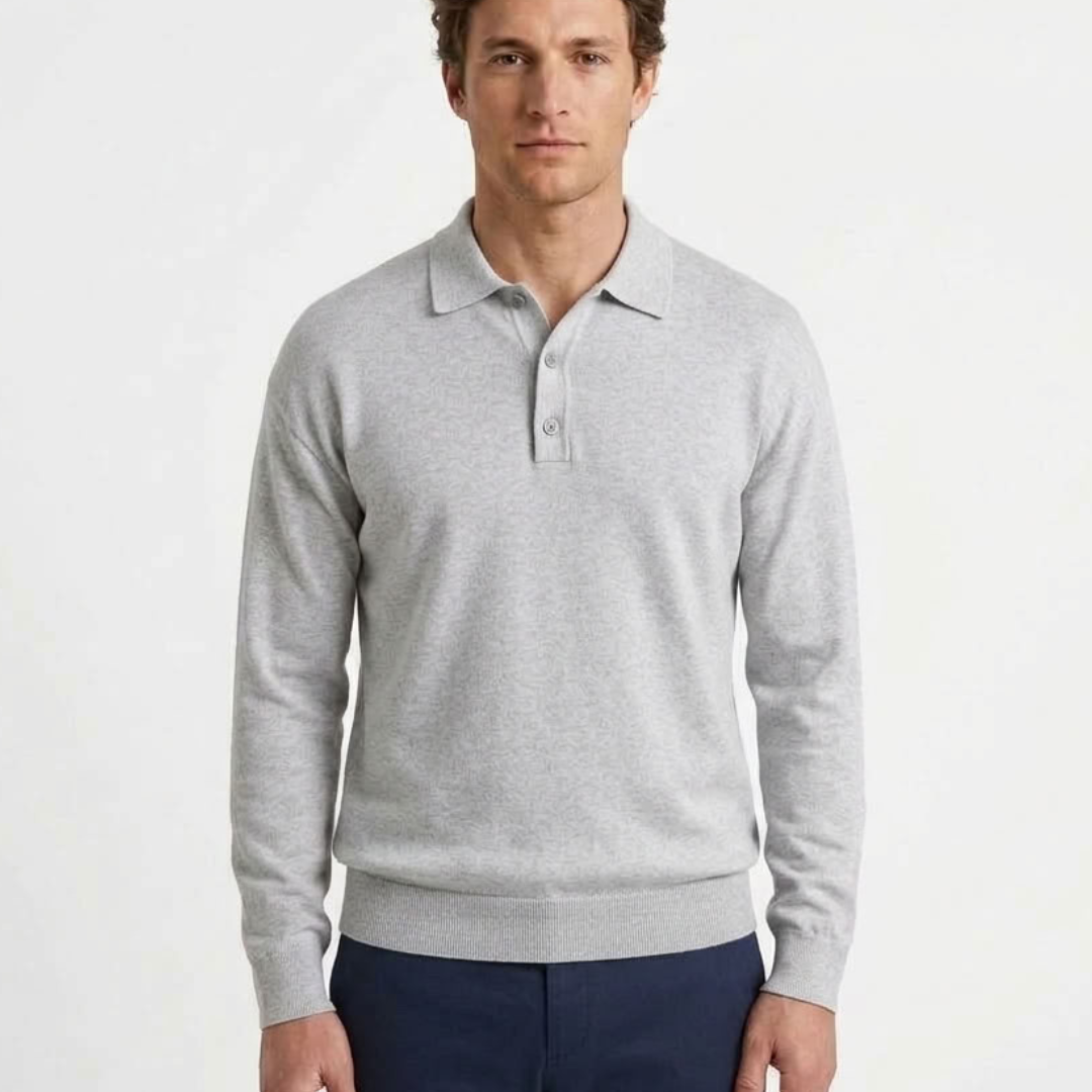 Polo Boutonné À Manches Longues Pour Homme