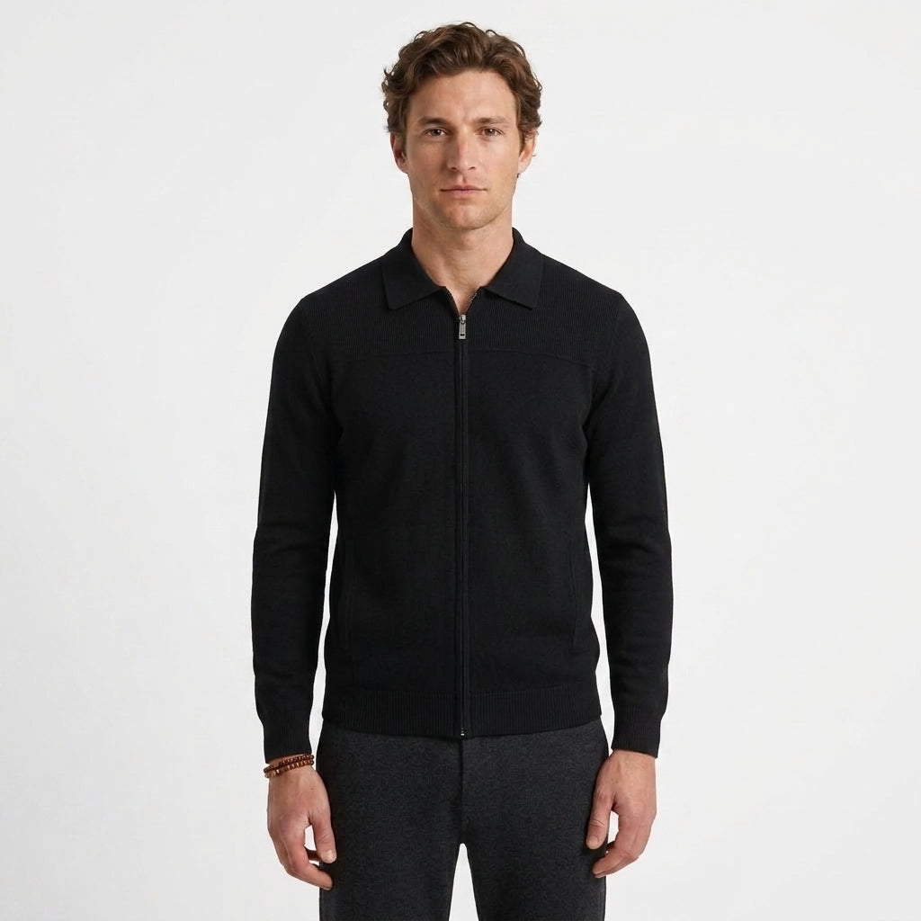 Cardigan Polo Zippé Côtelé Pour Homme