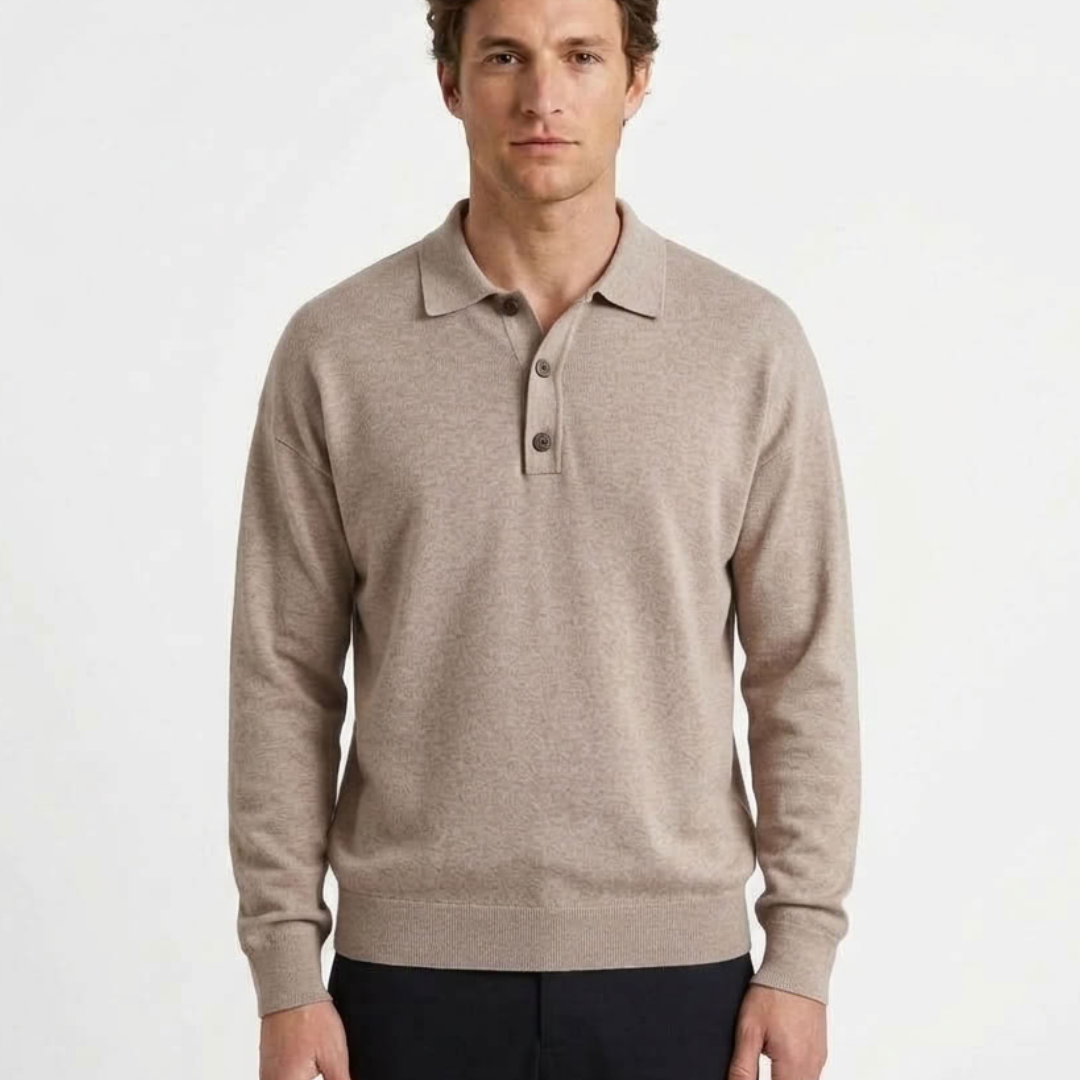 Polo Boutonné À Manches Longues Pour Homme