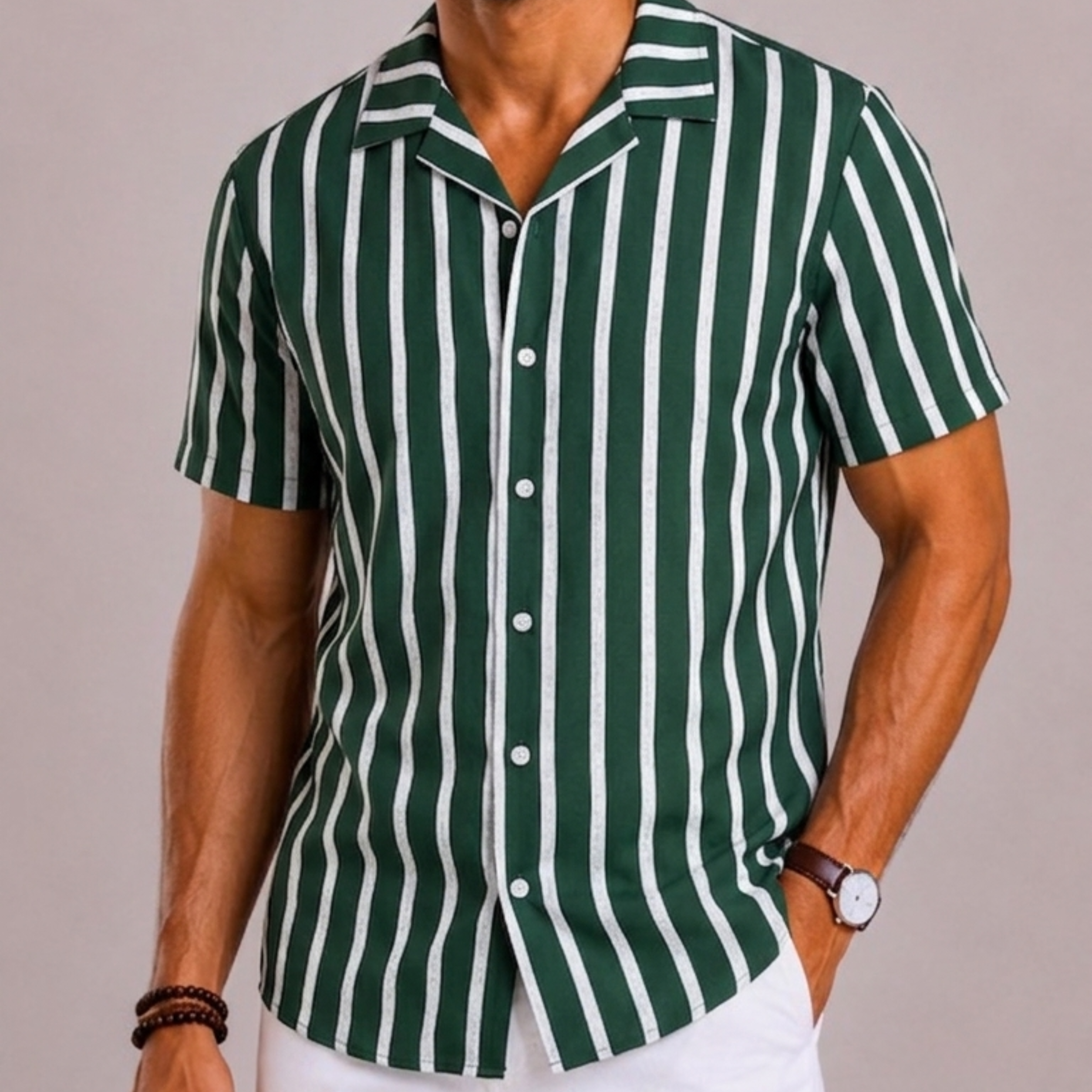 Celvoir | Chemise Rayée Avec Manches Courtes Pour Hommes