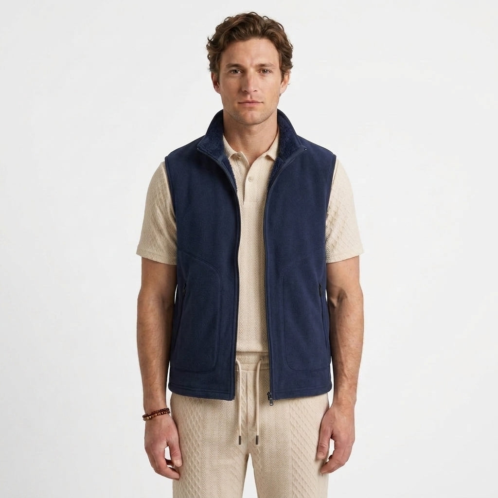 Gilet Zippé Doublé Effet Fourrure